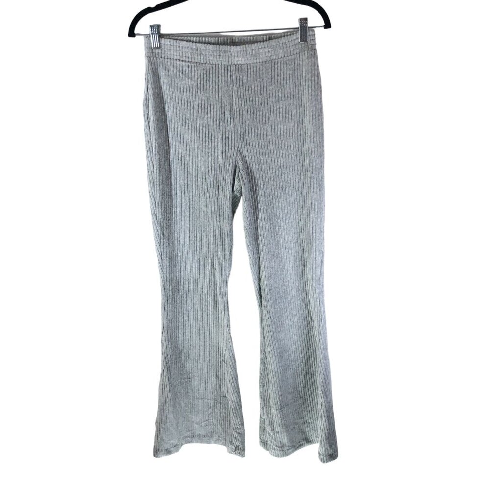 Aerie Womens Hi-Rise Groove-On Velour High Waisted Flare Pant Gray Size M